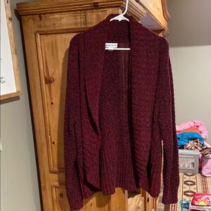 Red Cardigan Sweater with Textured Knit Fabric